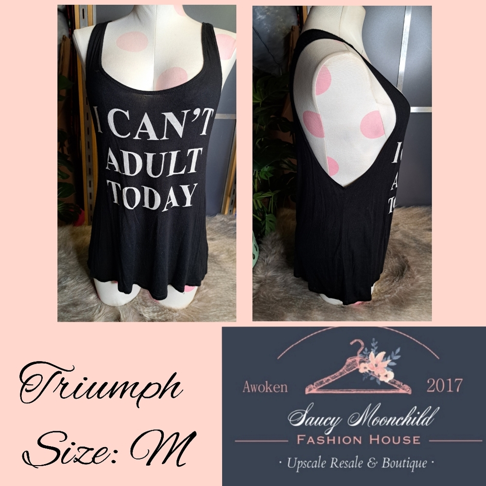 Triumph USA • Black Rayon Stretch Muscle Tank Top I Can't Adult Today [M]